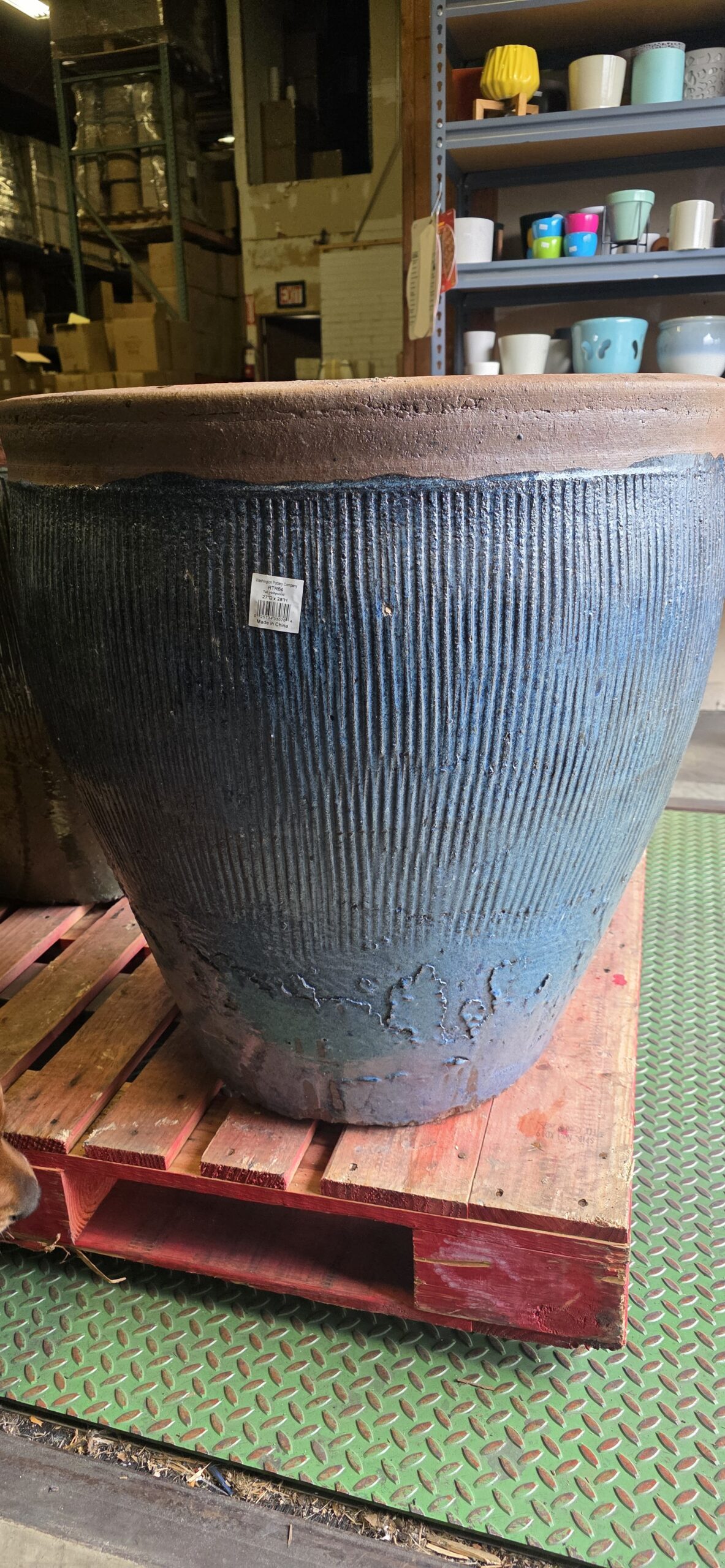 Rustic Tall Hollywood Planter - Blue - Glaze Imperfections